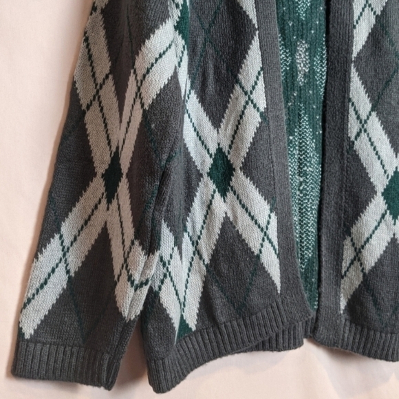 ASOS Argyle Plaid Knitted Gray and Green Cardigan Sweater size Small - Picture 2 of 6